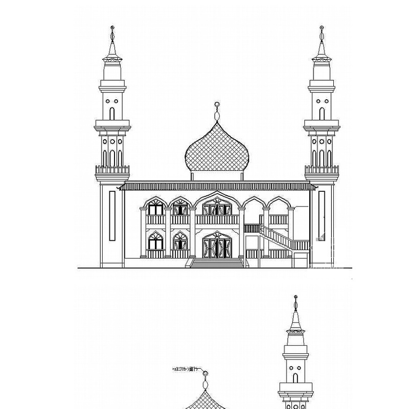 某清真寺建筑設計方案CAD圖紙（含平面圖立面圖穹頂）