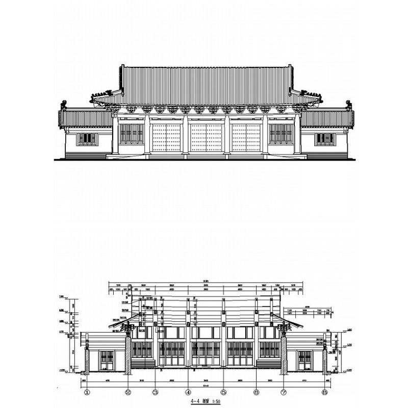 某景點歇山頂大門建筑施工圖CAD圖紙