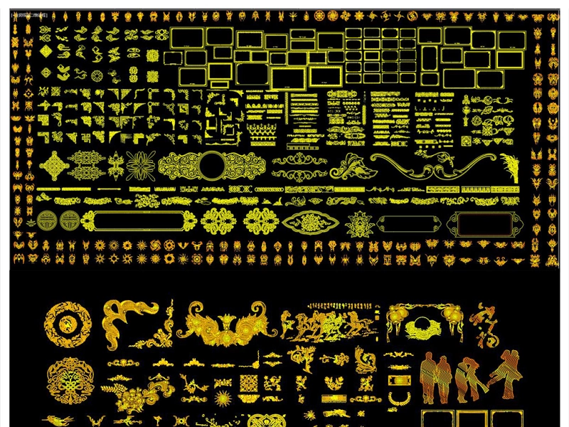 金色系欧式花边花纹CAD图库 金色系欧式花边花纹CAD图库