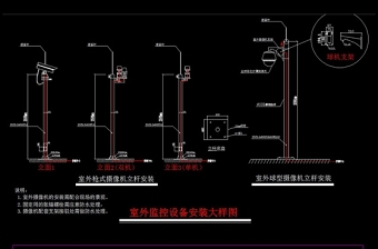 原創(chuàng)室外監(jiān)控設(shè)備立桿安裝大樣圖CAD弱電智能化-版權(quán)可商用