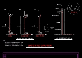 原創室外監控設備立桿安裝大樣圖CAD弱電智能化-版權可商用