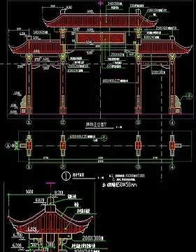 原创园林古建筑CAD中式牌坊施工图明清建筑-版权可商用