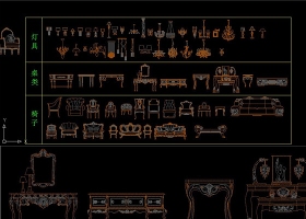 原創(chuàng)很少見的歐式古典家具庫(kù)CAD圖紙-版權(quán)可商用