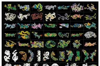 原創(chuàng)炫彩龍紋中式圖案CAD圖庫-版權(quán)可商用