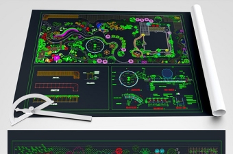 原创新庭院园林空中花园屋顶花园别墅花园cad-版权可商用