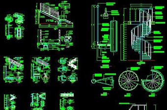 原創(chuàng)CAD旋轉樓梯施工圖樓梯大樣圖欄桿詳圖-版權可商用