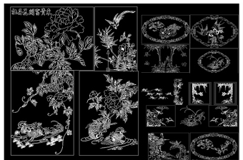 花鳥雕花雕刻裝飾圖案CAD圖庫(kù)