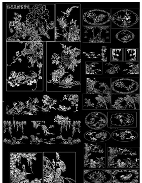 花鸟雕花雕刻装饰图案CAD图库